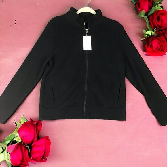 A New Day Womens Large Jacket Black Mock Neck Full Zip Solid Athletic - Picture 1 of 12